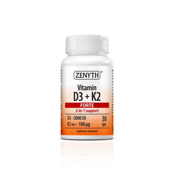 Vitamina D3 5000 UI + K2 Forte, 30 capsule, Zenyth