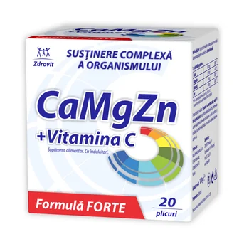 Calciu, Magneziu, Zinc, Vitamina C Forte, 20 plicuri, Zdrovit