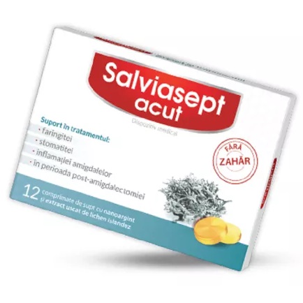 Salviasept Acut Fără Zahăr, 12 comprimate, Zdrovit