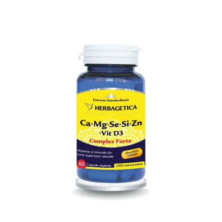 Ca+Mg+Se+Si+Zn cu Vitamina D3 Complex Forte, 60 capsule, Herbagetica