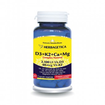 Vitamina D3 + K2 + Ca + Mg, 30 capsule, Herbagetica