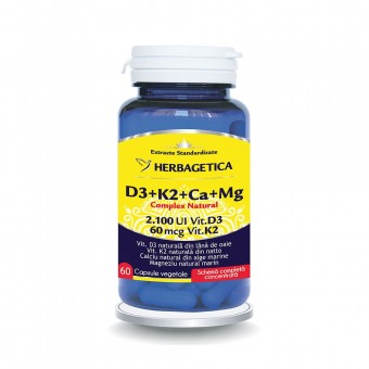 Vitamina D3 + K2 + Ca + Mg, 60 capsule, Herbagetica