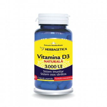 Vitamina D3 Naturală, 30 capsule, 3000 UI, Herbagetica