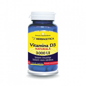 Vitamina D3 Naturală, 60 capsule, 3000 UI, Herbagetica