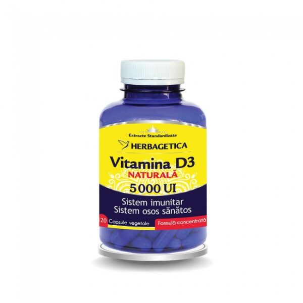 Vitamina D3 Naturală, 120 capsule, 5000 UI, Herbagetica