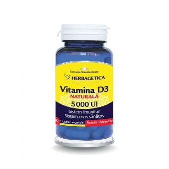 Vitamina D3 Naturală, 30 capsule, 5000 UI, Herbagetica