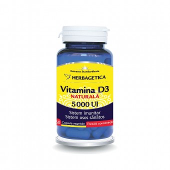 Vitamina D3 Naturală, 60 capsule, 5000 UI, Herbagetica