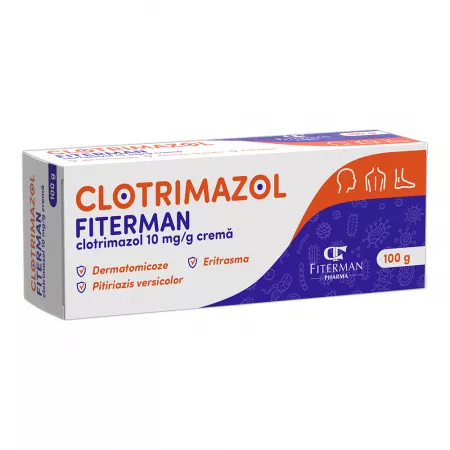 Clotrimazol cremă, 10 mg/g, 100 g, Fiterman