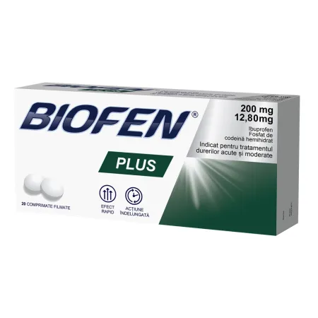 Biofen Plus, 200 mg/12,8 mg, 20 comprimate filmate, Biofarm