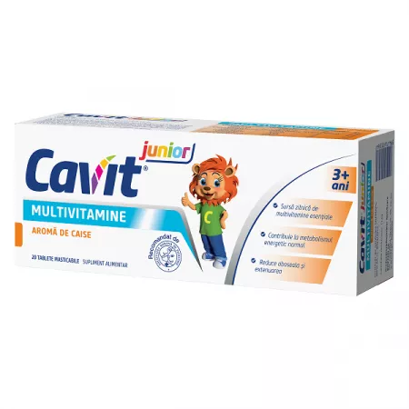 Cavit Junior Multivitamine, 20 tablete masticabile cu aromă de caise, Biofarm