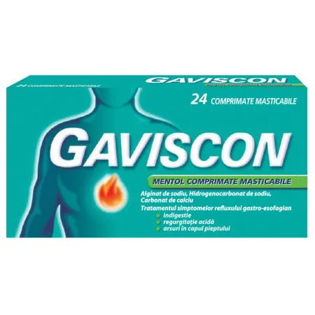 Gaviscon Mentol, 24 comprimate masticabile, Reckitt Benckiser Healthcare
