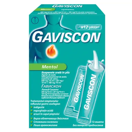 Gaviscon Mentol, 10ml suspensie orală, 12 plicuri, Reckitt Benckiser Healthcare