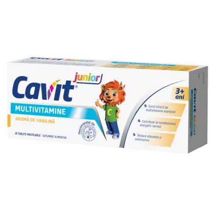 Cavit Junior Multivitamine, 20 tablete masticabile cu aromă de vanilină, Biofarm