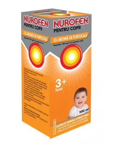 Nurofen pentru Copii, suspensie orală cu aromă de portocale, 200ml, Reckitt Benckiser