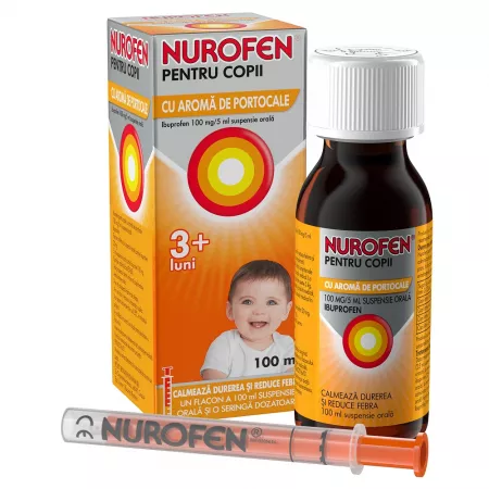 Nurofen pentru Copii, suspensie orală cu aromă de portocale, 100ml, Reckitt Benckiser