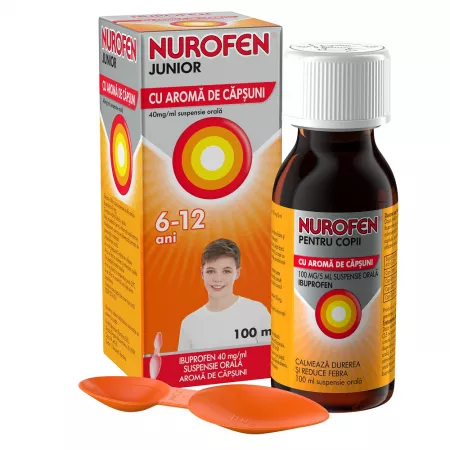 Nurofen Junior 4%, Suspensie Orală cu aromă de căpșuni, 100 ml, Reckitt Benckiser Healthcare