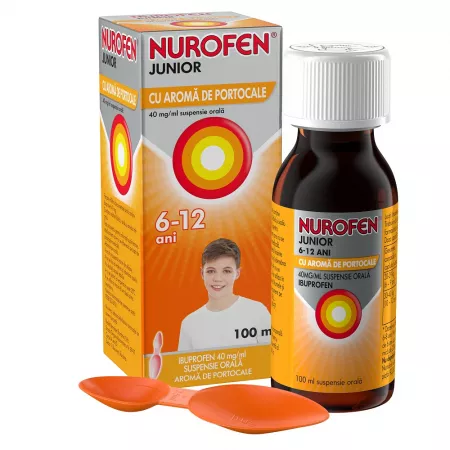 Nurofen Junior 4%, suspensie orală cu aromă de portocale, 100 ml, Reckitt Benckiser Healthcare