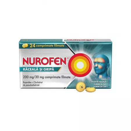 Nurofen Răceală și Gripă, 200 mg/30 mg, 24 comprimate filmate, Reckitt Benckiser Healthcare