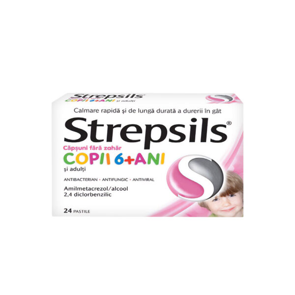 Strepsils Căpșuni fără zahăr, 24 comprimate, Reckitt Benckiser Healthcare