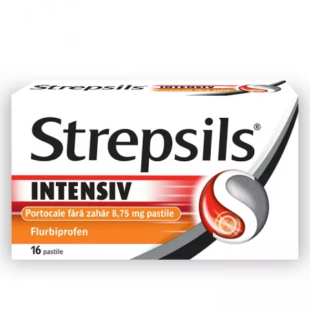 Strepsils Intensiv Portocale fără Zahăr, 16 comprimate, Reckitt Benckiser Healthcare