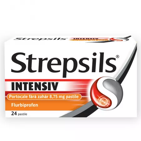 Strepsils Intensiv Portocale fără Zahăr, 24 comprimate, Reckitt Benckiser Healthcare