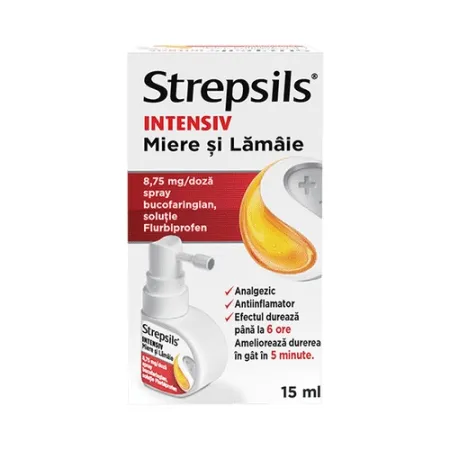 Strepsils Intensiv Miere și Lămâie, spray bucofaringian, 15 ml, Reckitt Benckiser Healthcare