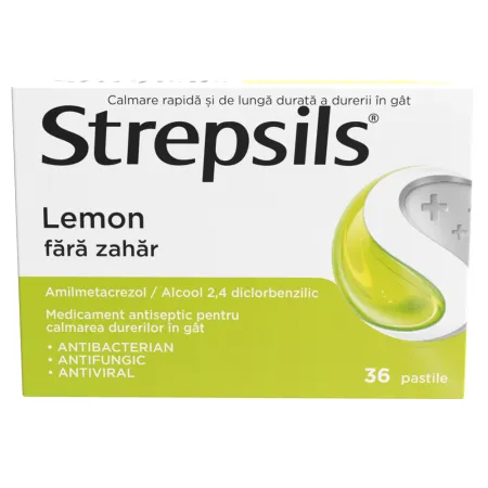 Strepsils Lemon fără Zahăr, 36 comprimate, Reckitt Benckiser Healthcare