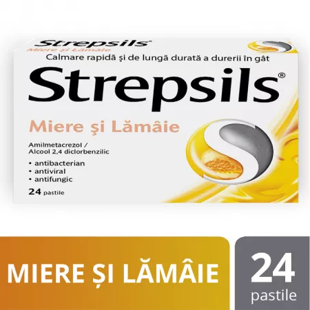 Strepsils Miere și Lămâie, 24 comprimate, Reckitt Benckiser Healthcare