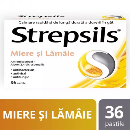 Strepsils Miere și Lămâie, 36 comprimate, Reckitt Benckiser Healthcare