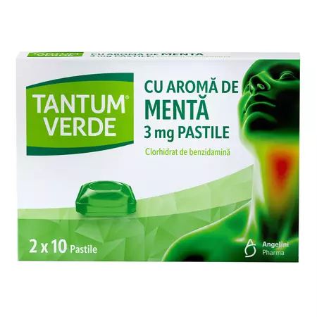 Tantum Verde Mentă, 3 mg, 20 comprimate, Angelini