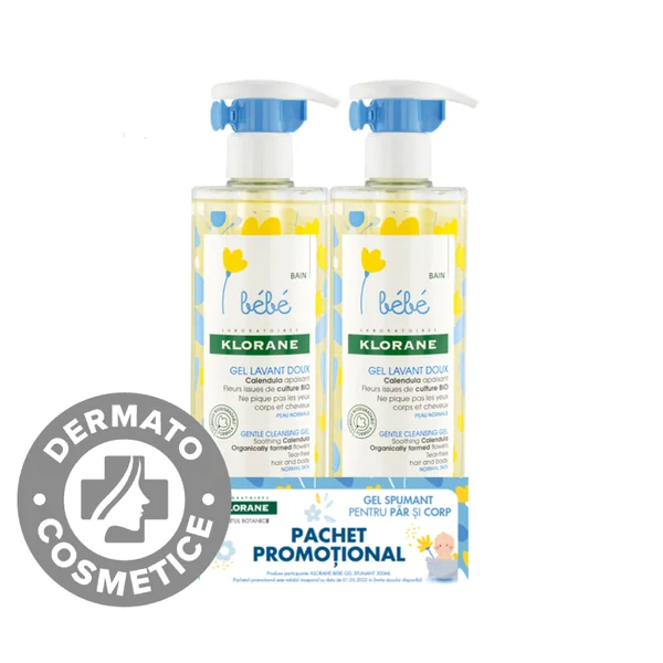 Gel Spumant pentru Bebeluși, 2 x 500 ml, pachet promo, Klorane Bébé