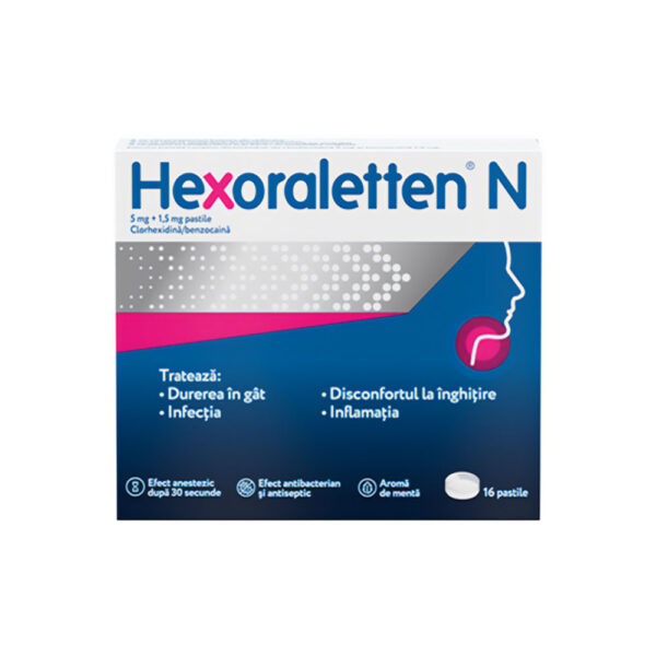 Hexoraletten N, 16 pastile, Johnson & Johnson, McNeil