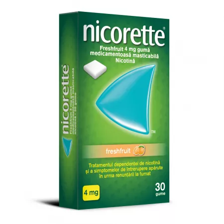 Nicorette FreshFruit 4mg, gumă medicamentoasă, 30 bucăți, Johnson & Johnson