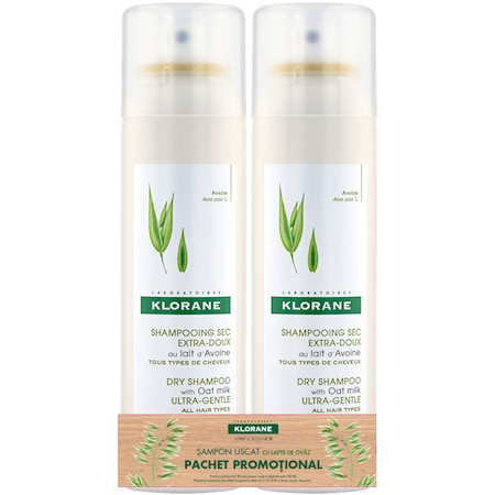 Șampon Uscat Ovăz, 2 x 150 ml, pachet promo,  Klorane
