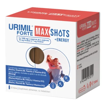 Urimil Forte Max Shots + Energy, 20 fiole buvabile, Naturpharma