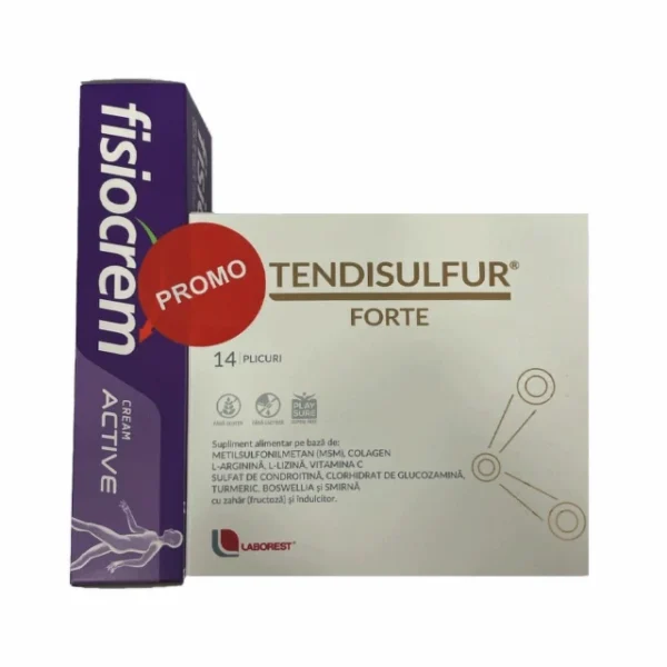 Tendisulfur Forte, 14 plicuri + Fisiocrem Cream Active, 60 ml, pachet promo, Laborest Italia