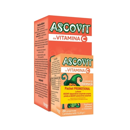 Ascovit Căpșuni 60 comprimate+ Ascovit Piersică 20 comprimate, pachet promo, Perrigo