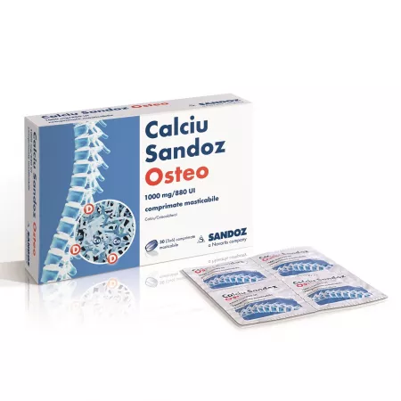 Calciu Sandoz Osteo, 100 mg/880 UI, 30 comprimate masticabile, Sandoz