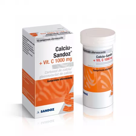 Calciu Sandoz+Vitamina C, 1000 mg, 10 comprimate efervescente, Sandoz