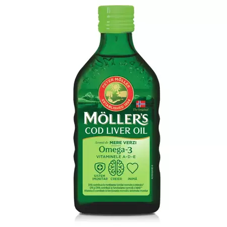 Ulei de Ficat de Cod Omega 3, Mere Verzi, 250 ml, Möller’s