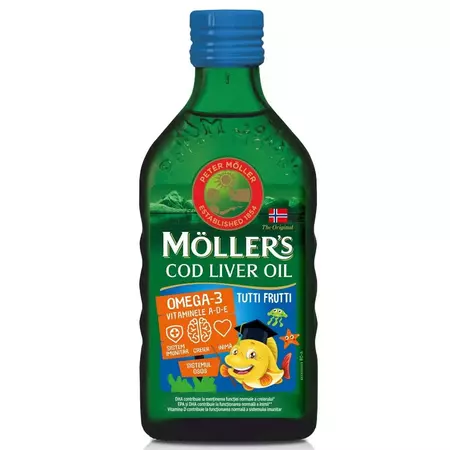 Ulei de Ficat de Cod Omega 3, Tutti Frutti, 250 ml, Möller’s