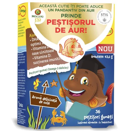 Omega-3, 36 peștișori gumați, aromă cola, Möller’s