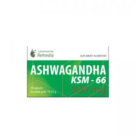 Ashwagandha 500 mg, 30 capsule, Remedia