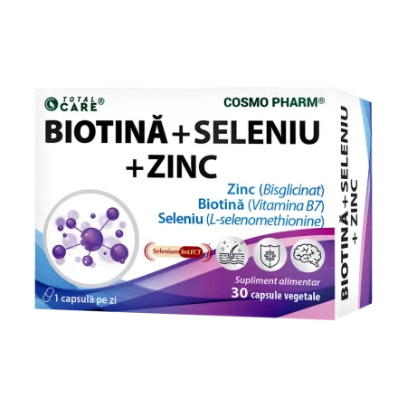 Biotină + Seleniu + Zinc, 30 capsule, Cosmo Pharm
