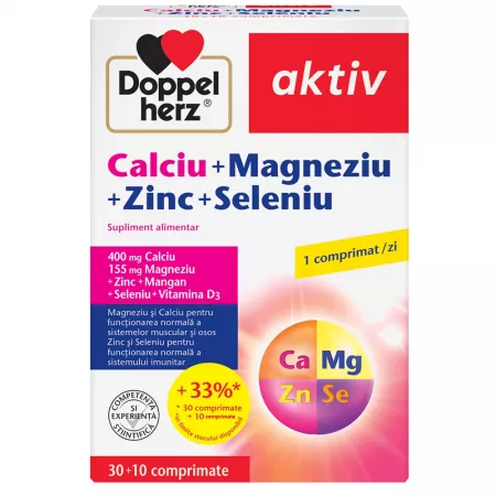Ca + Mg + Zn + Se, 30 comprimate + 10 comprimate, pachet promo, Doppelherz