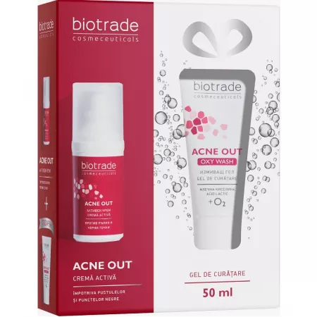 Acne Out Active Cream 30ml+ Acne Out Oxy Wash 50ml, pachet promo, Biotrade