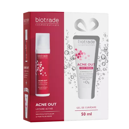 Acne Out Loțiune Activă 60ml + Gel Curățare Oxy Wash 50ml, Pachet Promo, Biotrade