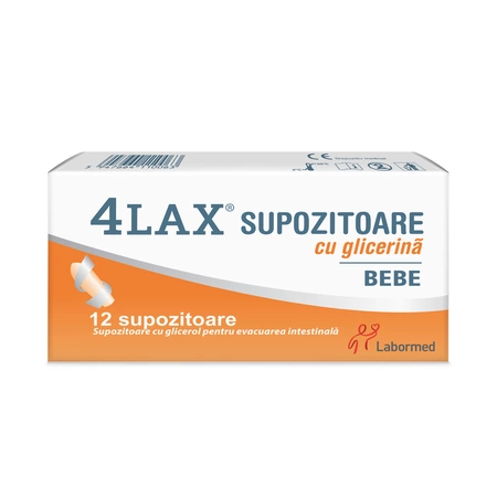4 Lax, supozitoare bebeluși 750 mg, 12 bucăți, Labormed