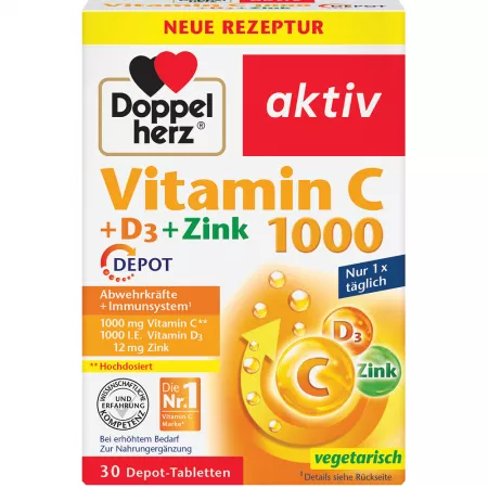 Vitamina C 1000 mg + Vitamina D3 + Zinc depot, 30 comprimate, Doppelherz