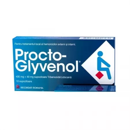 Procto-Glyvenol 400mg+40g, 10 supozitoare, Recordati